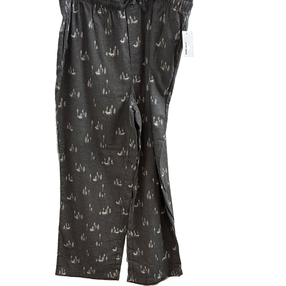 NWT Sonoma Men's XXL Gray Flannel Cotton Pajama Pants Moose Print Drawstring